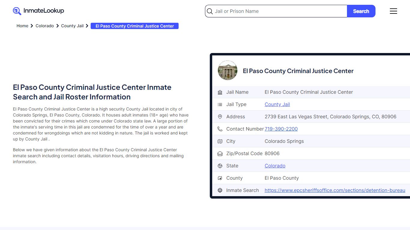 El Paso County Criminal Justice Center Inmate Search - Colorado Springs ...